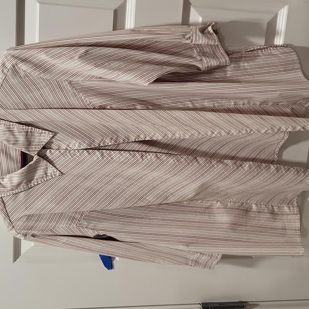 APOSTROPHE WOMAN BUTTON UP THIN PIN STRIP MULTI COLOR BLOUSE SIZE 20-22W
